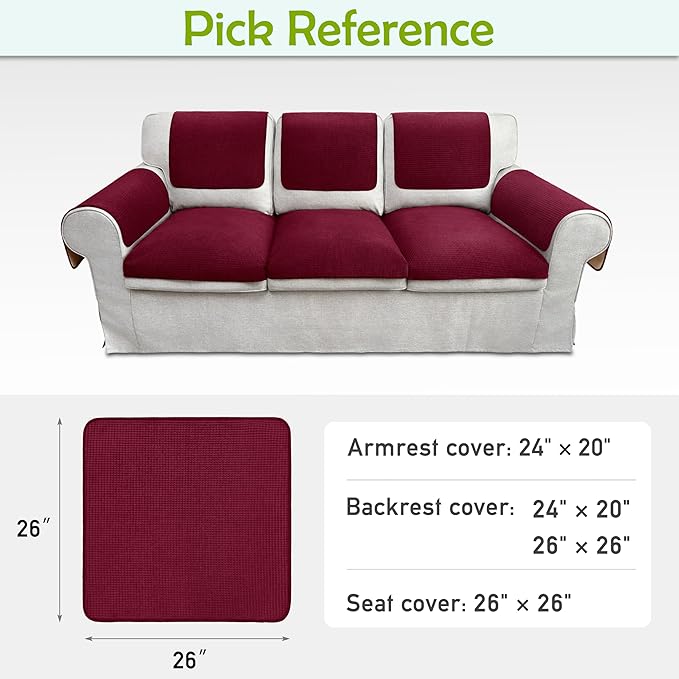 Couch Arm Covers, Sofa Arm Covers, Waterproof Armrest Covers for Sofa, Armchair, Loveseat, Non-Slip Recliner Arm Covers, Sofa Headrest Covers, Arm Chair Covers Set of 2 (Burgundy, 26"×26")