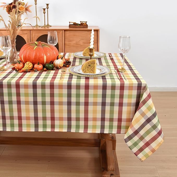 Waterproof Checkered Tablecloth Fabric - Rectangle 58x84 Inch Christmas Thanksgiving Day Table Cloth for Indoor/Outdoor Use - Harvest Table Cover for Kitchen,BBQs,Parties