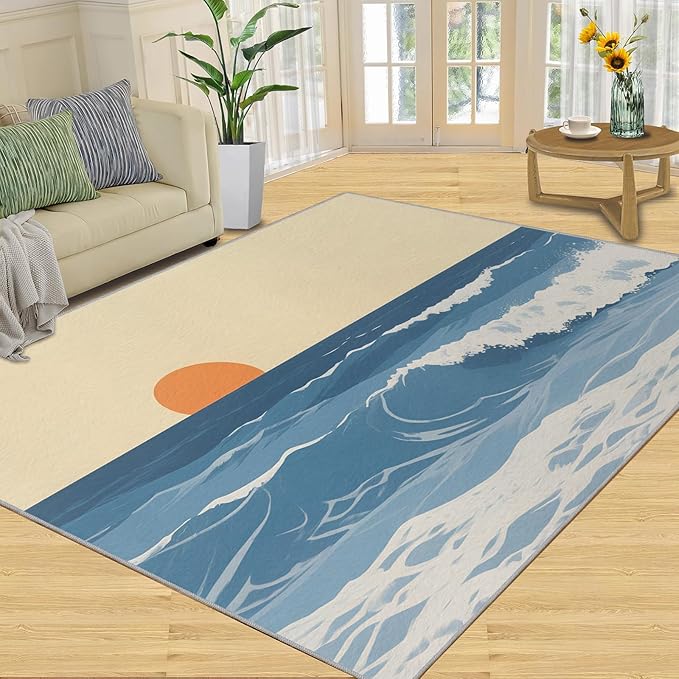 Boho Sun Area Rugs 4x5ft, Abstraction Deco Kids Play Rug, Minimalist Sunburst Throw Rugs Bedroom Fluffie Soft for Coffee Shop Living Room Under Table Game Room