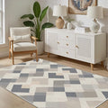 Modern Area Rug Living Room Rugs 5x7, Minimalist Soft Boho Geometric Rug, Non-Slip Washable Low Pile Non Shedding Carpet for Bedroom Office Dining Room Kitchen Nursery, Gray Beige White