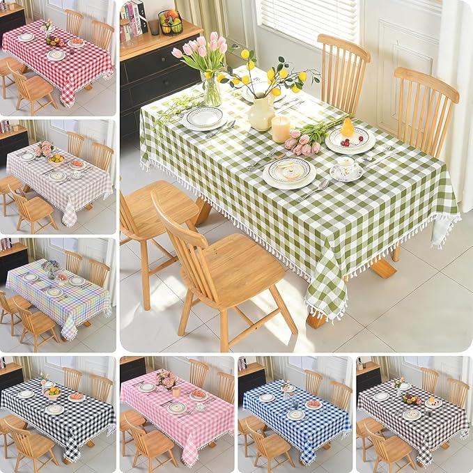 Gingham Easter Tablecloth Fabric - Colorful Oblong 58x120 Water Resistant Farmhouse Plaid Table Cloth for Indoor/Outdoor Use - Easter Gifts Perfect for Birthday, Picnics, Gardens
