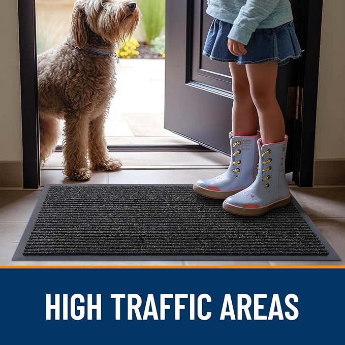 OLANLY Front Door Mat Indoor Outdoor Entrance, Waterproof Heavy Duty Doormat, Fade Resistant, Low Profile, Easy Clean Patio Porch Welcome Floor Mats for Entry, 47x17, Off-Black
