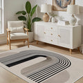 Modern Washable Rug for Living Room 5x8, Boho Abstract Striped Area Rugs, Soft Non Slip Low Pile Farmhouse Carpet for Bedroom Dining Room Kitchen, Stain Resistant, Pet Friendly, Beige Black