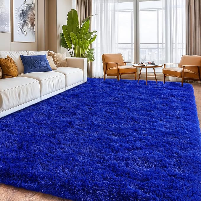 Blue Fluffy Area Rugs for Bedroom, Soft Shaggy Carpets for Living Room, Upgrade Anti-Skid Fuzzy Rugs for Kids' Room, Perfect Decor for Modern Home 5x7 Feet