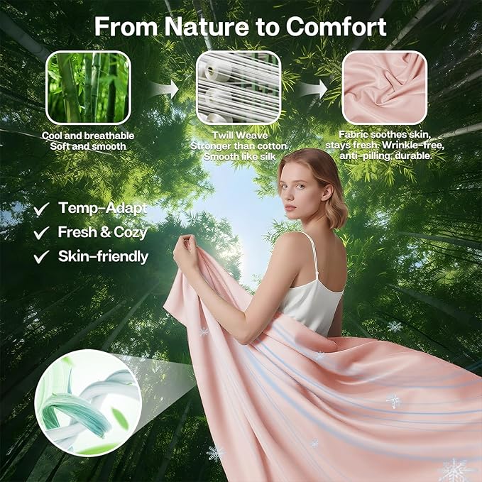 MR&HM Queen Fitted Sheet Only, Ultra-Soft Rayon Derived from Bamboo & Polyester Blend, Silky & Breathable, 15" Deep Pocket with Elastic Straps, Cooling Fitted Sheet for Hot Sleepers, Pink