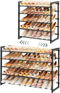 FAVOOSTY 5-Tier Expandable Shoe Rack, Adjustable Shoe Shelf Storage Organizer Space Saving Metal Free Standing Shoe Rack for Entryway Closet Doorway, Silver Grey (Black, 5 Tier)