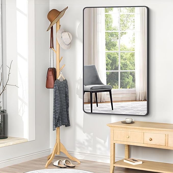 BONEWEI 30x48 inch Bathroom Mirror,Black Rectangle Mirror,Wall Mounted Bathroom Frame Vanity Mirror with Round Corner for Bedroom Living Room, Entryway Hangs Horizontal or Vertical