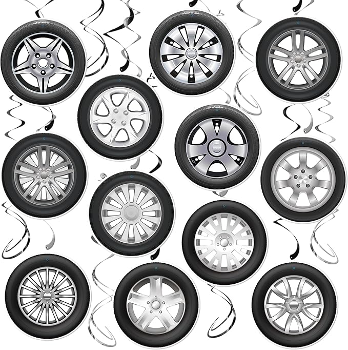 Race Car Party Decorations - 30Pcs Racing Car Wheel Hanging Swirls Wheel Tire Ceiling Hanging Streamers for Race Theme Birthday Party Supplies