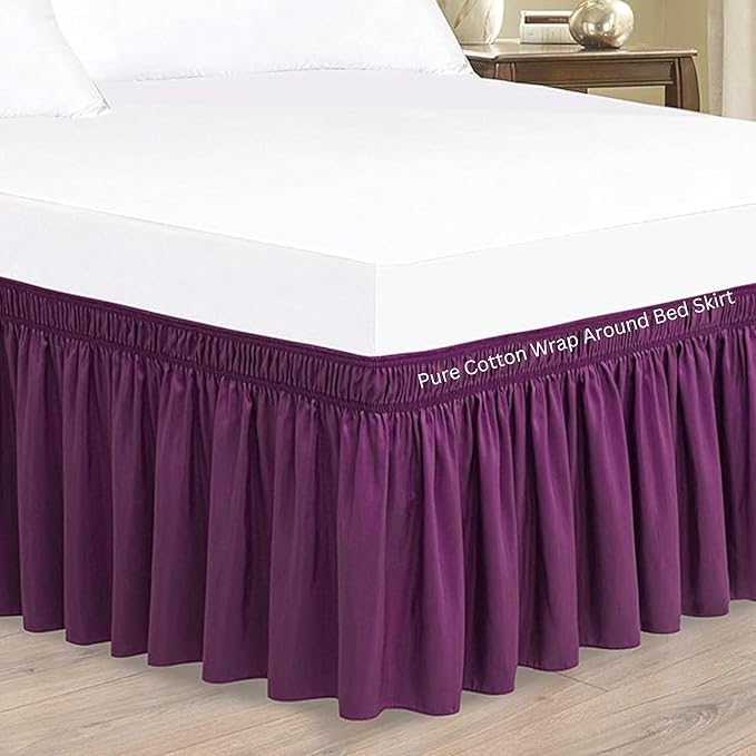 Purple Wrap Around Bed Skirts with 16" Drop - Three Sides Fabric Adjustable Elastic Dust Ruffle Silky Soft -600 TC Stretchy Bed Skirt-Olympic Queen(66"X 80") Purple