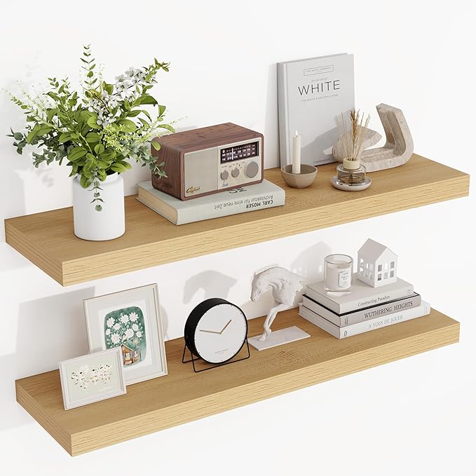 Acovy 36 Inch Floating Shelves, 3D Textured Wood Grain, Wooden Shelves