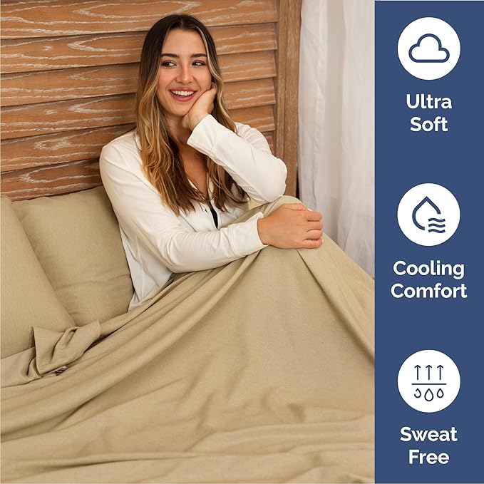 Queen Size 4 Piece Sheet Set - Comfy Breathable & Cooling Bed Sheets Set - Hotel Luxury Bedding for Women, Men, Kids, Teens, Boys & Girls - Deep Pockets, Soft & Wrinkle Free - Tan (Heathered Sheets)