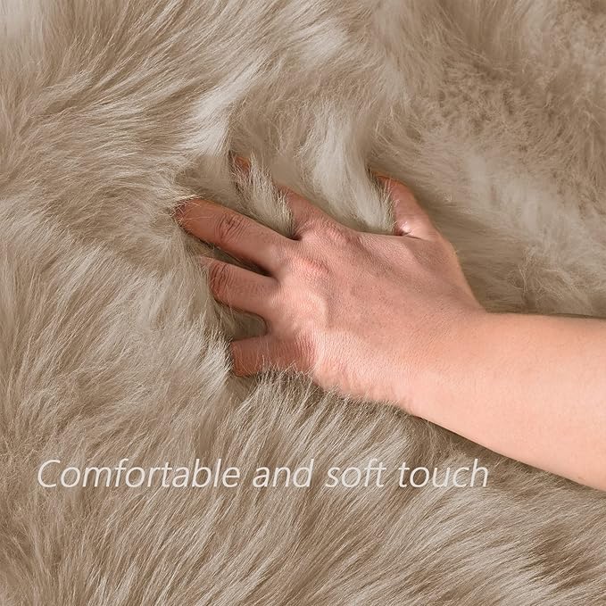 Latepis Light Brown Beige Living Room Rugs Faux Sheepskin Fur 5x7 Area Rugs for Bedroom Fluffy Washable Rug Large Plush Fuzzy Floor Rug Home Decor Rectangle