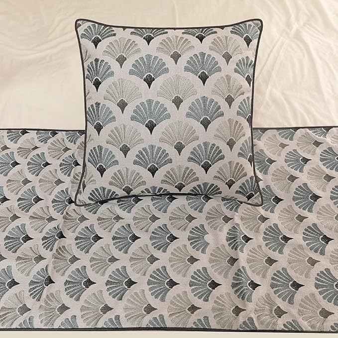 The HomeCentric King Queen Twin Blue & Grey Designer CA King 86"x18" Bed Runner Without Pillow Cover, Floral Embroidery Bed Scarf on Cotton Fabric - Flourish Bloom