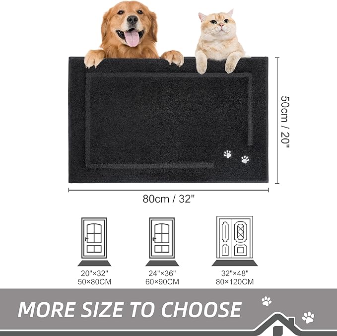 BEQHAUSE Dog Door Mat for Muddy Paws 20"x32" Dirt Trapper Absorbent Doormat Non Slip Entryway Rugs Washable Stain Resistant Welcome Floor Mat Soft Low-Profile for Front Back Door, Black