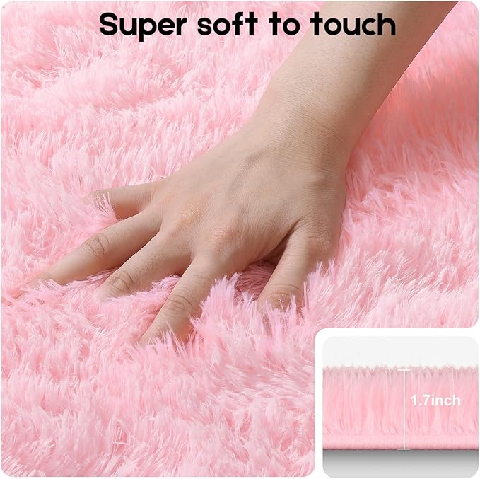 5x7 Pink Rugs for Bedroom Girls, Large Fluffy Area Rugs for Living Room, Soft Shag Fuzzy Non-Slip Carpet for Kids and Boys Nursery Room Dorm Indoor Home Decor (Pink, 5ft x 7ft)