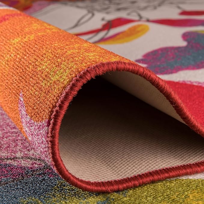 Rugshop Multi Bright Flowers Non Slip Non-Shedding Square Area Rug for Dining Room, Living Room and Bedroom, 6'6" x 6'6"