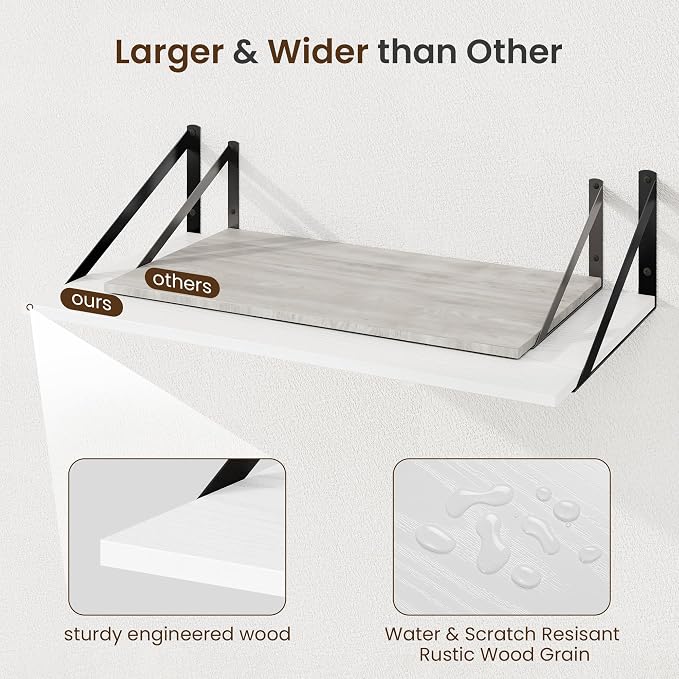 Fun Memories Floating Shelves for Wall, 12 Inch Deep Floating Shelves Set of 2