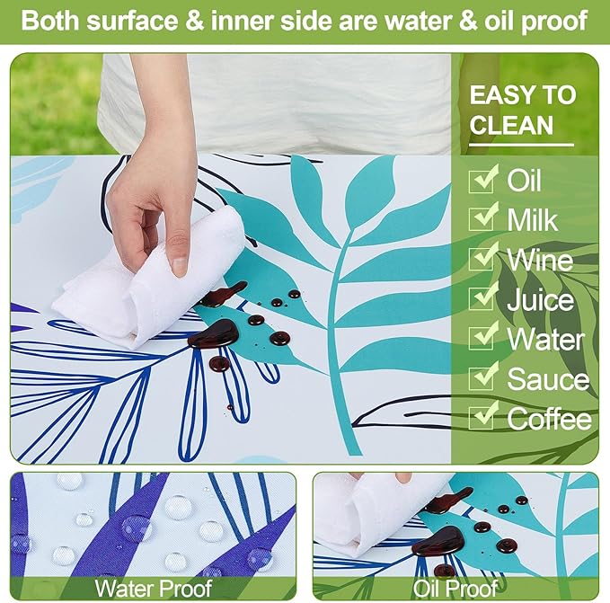 Picnic Table Cover with Bench Covers Camping Essentials Waterproof Windproof Camping Tablecloth with Drawstring Bag, Fitted Rectangle Tables and Seats, 60in, Light Green Blue