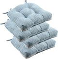 downluxe Indoor Chair Cushions for Dining Chairs, Tufted Overstuffed Textured Foam Kitchen Chair Pads with Ties and Non-Slip Backing, 15.5" x 15.5" x 4", Light Blue, 4 Pack