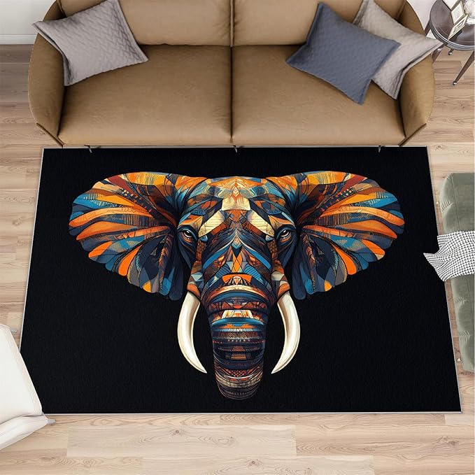 Indian Gods Rugs for Bedroom - 5x8 Area Rug - Ganesha Rugs for Living Room, Abstract 3D Ganesha Rug, Non-Slip Washable Home Decor Carpet