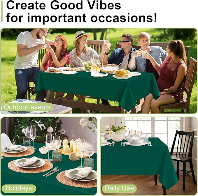 QIKSION Dark Green Plastic Table Cloth Disposable 6 Pack, 54 x 108 Inch Tablecloths for Party, Christmas Decorations, Rectangle Table Cover