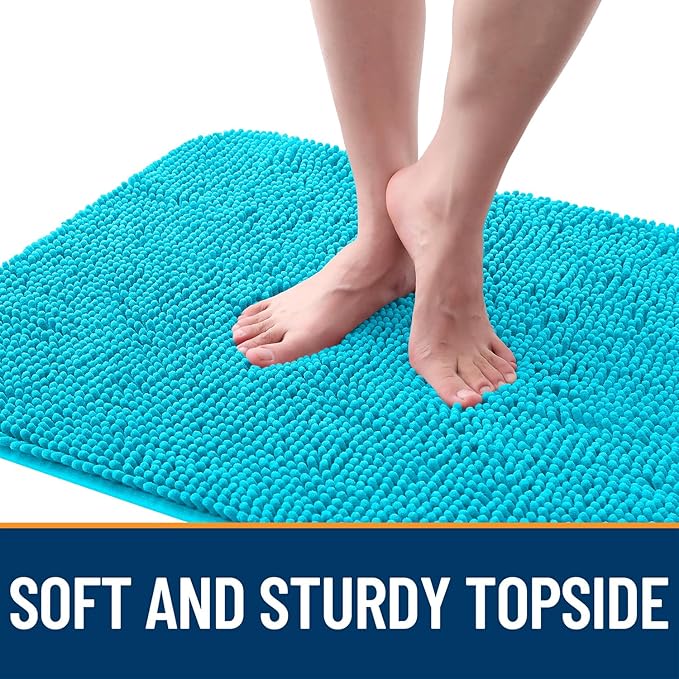 OLANLY Dog Door Mat for Muddy Paws 24x16, Absorbs Moisture and Dirt, Absorbent Non-Slip Washable Doormat, Quick Dry Chenille Mud Mat for Dogs, Entry Indoor Entryway Carpet for Inside Floor, Aqua Blue