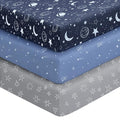 Baby Crib Sheets for Boys Girls, 28x52x8in Fitted Crib Sheet Neutral 3 Pack for Standard Crib and Toddler Mattress, Breathable Soft Microfiber Baby Sheet Blue Gray Planet