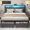 Lifezone Full Bed Frame with 2-Tier Storage Headboard, Metal Bed Frame with