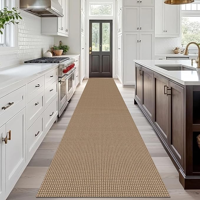 IOHOUZE Washable Exrea Long Hallway Runner Rug 3x18 Non Slip Rubber Backed Kitchen Runner Entryway Runner Indoor, Woven Rugs Floor Carpet for Kitchen Hall Entryway Stair, Orange/Tan/Brown