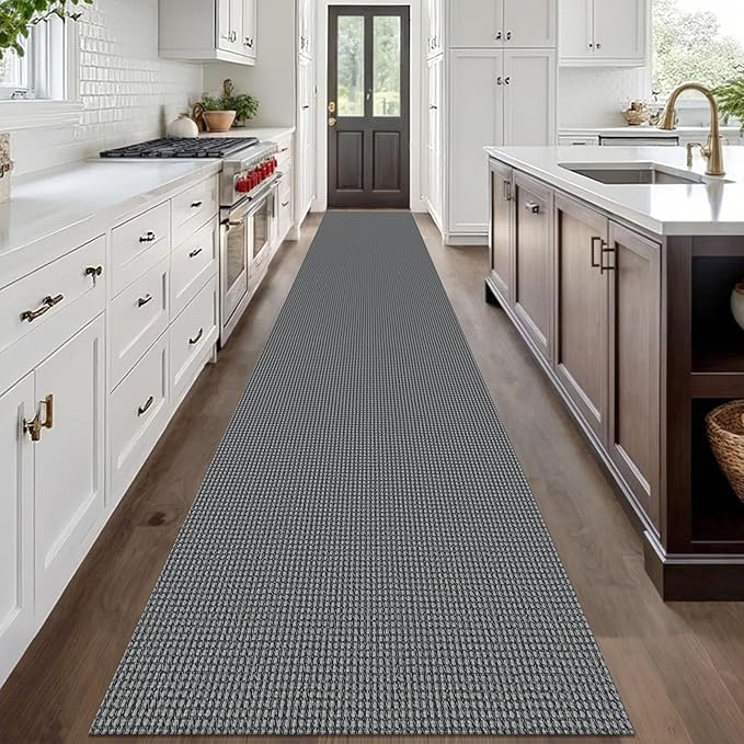 IOHOUZE Washable Exrea Long Hallway Runner Rug 3x20 Non Slip Rubber Backed Kitchen Runner Entryway Runner Indoor, Woven Rugs Floor Carpet for Kitchen Hall Entryway Stair, Dark Grey