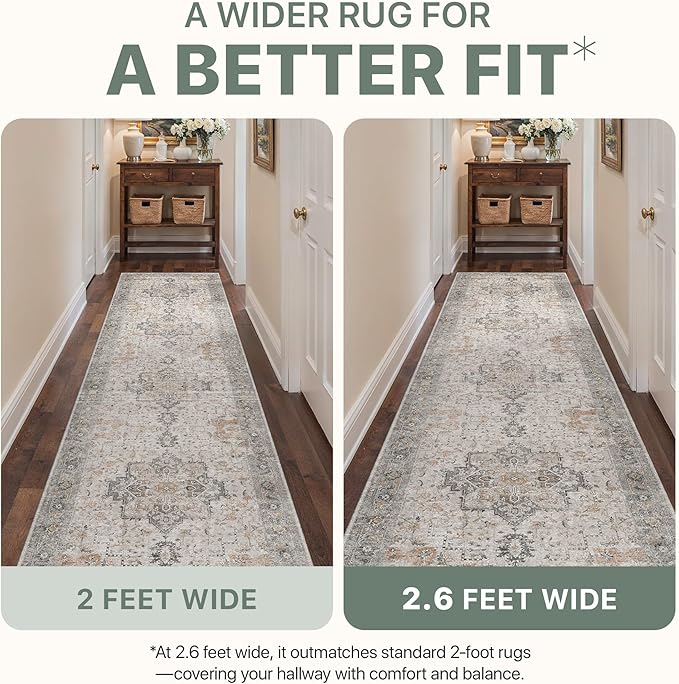 6x9 Area Rugs for Living Room, Machine Washable Low Pile Rugs, Non Alip Vintage Rug for Bedroom, Dining Room, Home Office, Light Taupe Brown