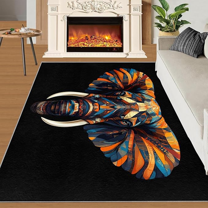 Indian Gods Rugs for Bedroom - 4x6 Area Rug - Ganesha Rugs for Living Room, Abstract 3D Ganesha Rug, Non-Slip Washable Home Decor Carpet