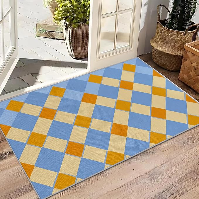 6x8 Rug Non Silp - Checkerboard Rugs for Living Room, Retro Geometric Low Pile Machine Washable Area Rugs for Bedroom, Checkerboard Carpet House Decor & Gifts