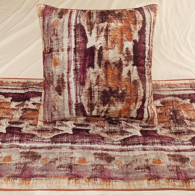 The HomeCentric King Queen Twin Pink & Orange Designer Twin 53"x18" Bed Runner Without Pillow Cover, Ikat & Quilted Bed Scarf on Cotton Printed Fabric - Ikat Splash