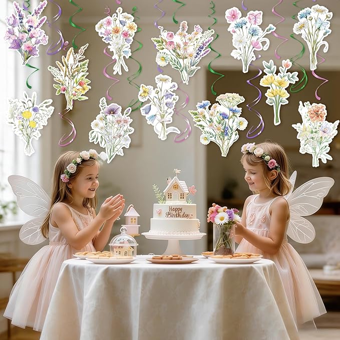 Wildflower Hanging Swirls - 30Pcs Wildflower Ceiling Hanging Decorations Floral Hanging Streamers for Spring Flower Garden Themed Party Supplies