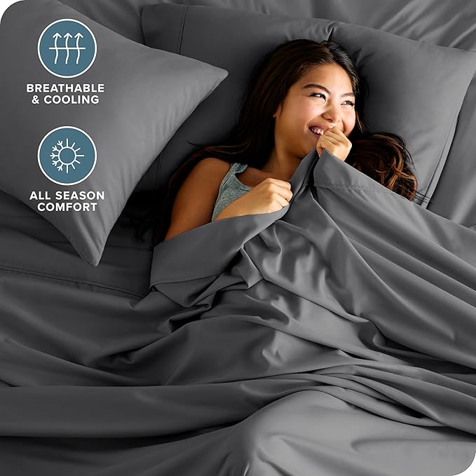 Bare Home Split Queen Sheet Set - 1800 Ultra-Soft Microfiber - Double Brushed - Deep Pockets - Easy Fit - 5 Piece Set - Bedding Sheets & Pillowcases (Split Queen, Grey)