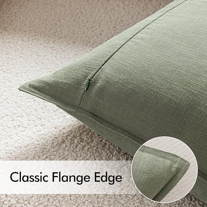 EMEMA Throw Pillow Covers Decorative Linen Pillow Covers 24x24 Inch Light Olive Green Boho Farmhouse Neutral Couch Throw Pillows for Bed Pack of 2 Accent Pillowcase Modern Sofa Cushion Livingroom Home