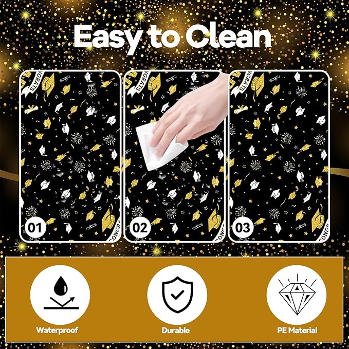 2 Pack Graduation Tablecloth, Class of 2026 Congrats Grad Table Cloths Disposable Plastic Rectangle Black Gold Table Cover for Graduation Tables Decorations Party Decor Supplies Favors,108 x 54 Inch