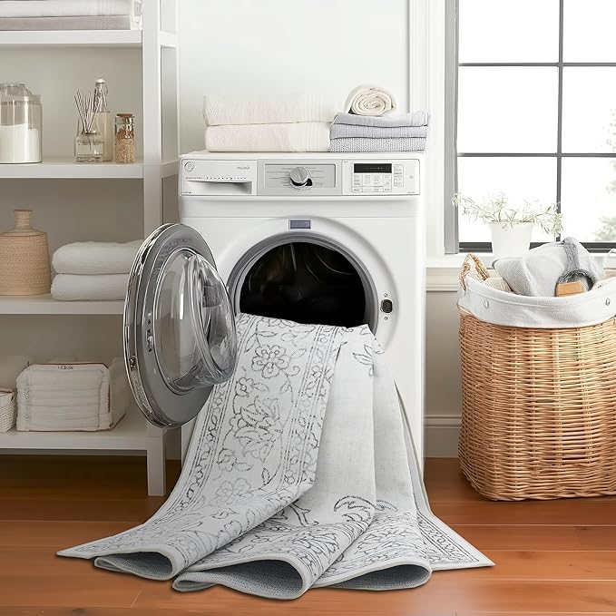 ReaLife Rugs Machine Washable Area Rug Runner - Living Room Bedroom Bathroom Kitchen Entryway Office - Padded Low Pile Stain Resistant Premium - Boho Farmhouse Vintage - Paige - Ivory 2'6" x 8'