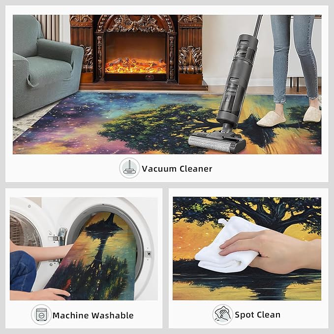 2x4 Tree of Life Runner Rug for Hallway - Galaxy Tree Kitchen Mat, Dreamlike Starry Sky Kitchen Runner Rug Soft Non Slip Anti Fatigue for Laundry Room Indoor Hallways