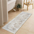 Uphome Bathroom Rugs Runner, Distressed Farmhouse Boho Light Khaki Bath Mat, Non Slip Washable Long Bath Rugs, Vintage Traditonal Soft Velvet Bathroom Runner for Bathtub Sink Shower, 18x47 inch