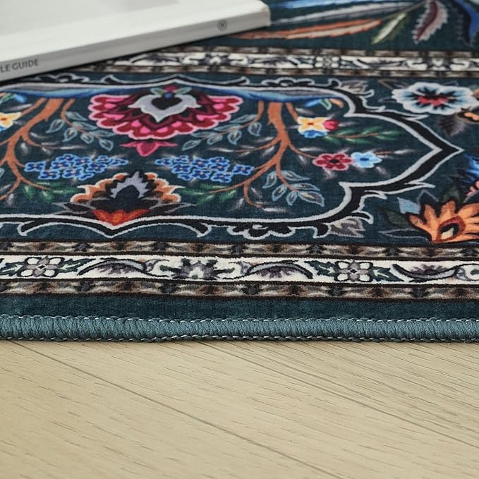 Rugcomf Runner Rug Vibrant Tree of Life-Patterned Vintage Kitchen Rugs Non Slip Washable Soft Carpet Runner for Laundry Bedroom Bathroom, Green