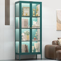 UNICOLY Display Cabinet with Glass Doors, Glass Display Cabinet with 8 Color