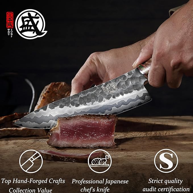 MITSUMOTO SAKARI 8-Inch Japanese Gyuto Chef Knife, 440C Damascus Steel
