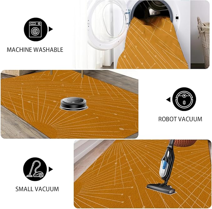 Modern Washable Area Rug 7x9, Boho Minimalist Non-Slip Rugs, Abstract Striped Soft Carpet for Living Room Bedroom Nursery Room Home Decor Office, Pet Friendly, Orange Beige