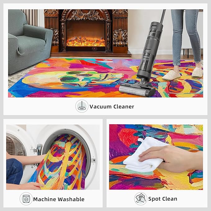 3x4 Abstract Graffiti Rugs for Entryway - Colorful Skeletons Kids Bedroom Rug, Pop Art Mudroom Rug Soft for Coffee Shop Living Room Under Table Game Room