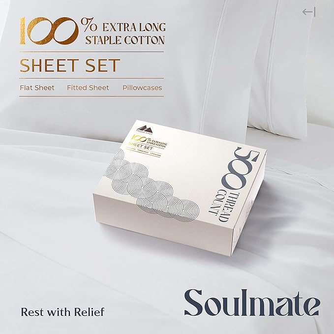 Mayfair Linen 100% Cotton Bed Sheets Twin Sheet Set - 500 Thread Count Sheets Twin Size 3 PC Set (Silver), Soft, Cooling, Hotel-Quality 16" Deep Pocket Sateen Weave Cotton Bedsheet for Dorm Room