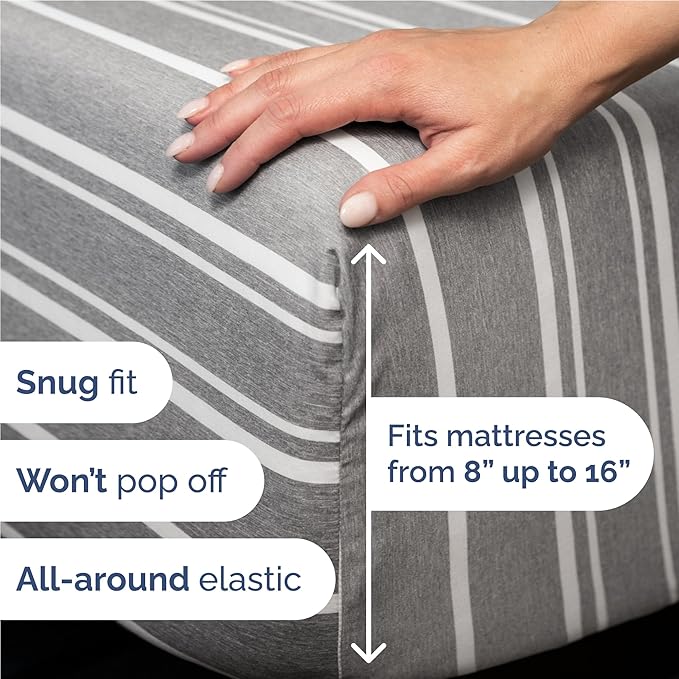 Twin XL Size 3 Piece Sheet Set - Comfy Breathable & Cooling Bed Sheets Set - Hotel Luxury Bedding for Women, Men, Kids, Teens, Boys & Girls - Deep Pockets and Wrinkle Free - Oeko-Tex - Grey Stripes 3
