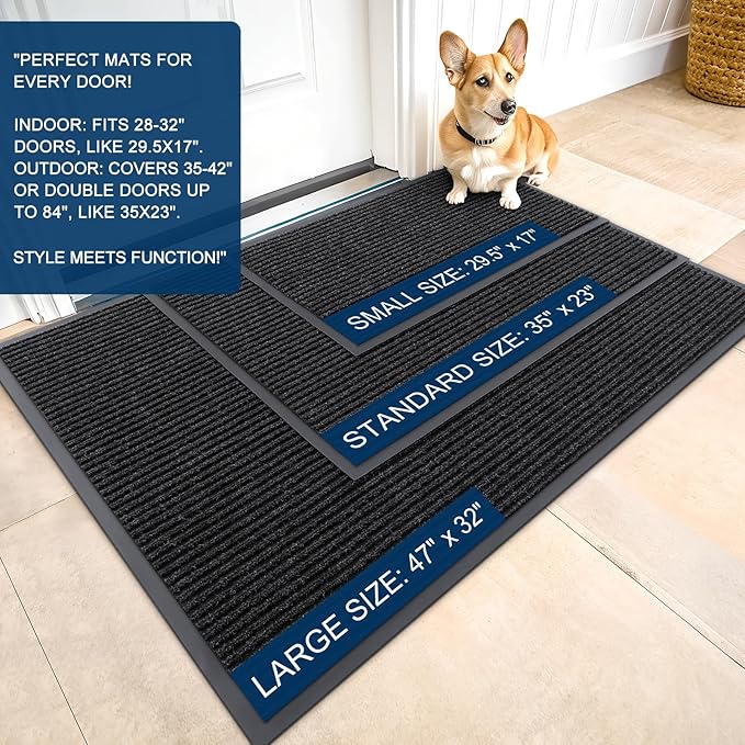 OLANLY Front Door Mat Indoor Outdoor Entrance, Waterproof Heavy Duty Doormat, Fade Resistant, Low Profile, Easy Clean Patio Porch Welcome Floor Mats for Entry, 71x34, Off-Black