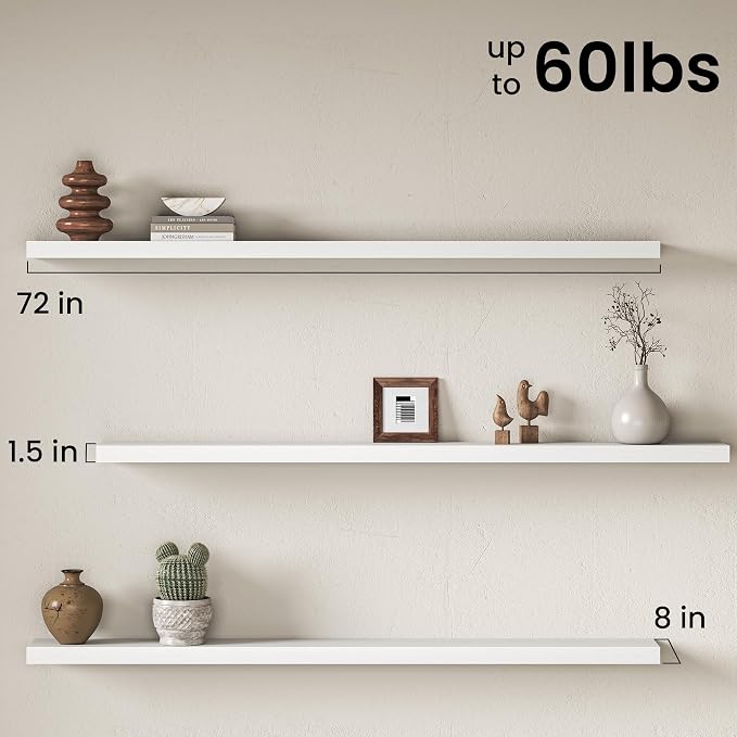 Fun Memories 72Inch Long Floating Shelves, 8 Inch Deep Shelves